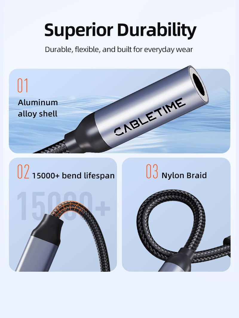 CABLETIME USB TYPE C TO 3.5 MM AUDIO AUX JACK ADAPTER - Image 1